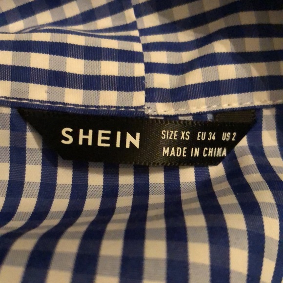 SHEIN | Tie neck blue gingham top shirt long sleeved - Picture 4 of 13